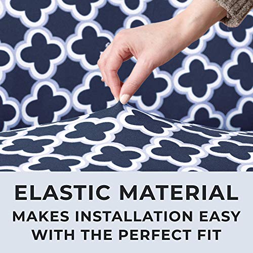 Great Bay Home Printed Twill Recliner Slipcover. One Piece Stretch Recliner Cover. Strapless Recliner Cover For Living Room. Fallon Collection Slipcover. (Recliner, Navy) #TOP4