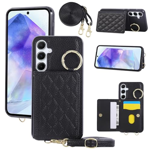 TEDTIKJT ギャラクシーA55 5G ケース 手帳型 galaxy a55 5G SC-53E SCG27 ケース Galaxy A55 5G 携帯ケース背面カバー ショルダーストラップ 収納ポケット フィンガーループ付きの保護ケース スタンド機能