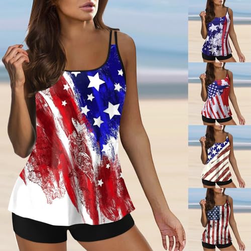 Maiô feminino de 4 de julho, floral, duas peças, regata com shorts, Ofertas relâmpago branco, XXG