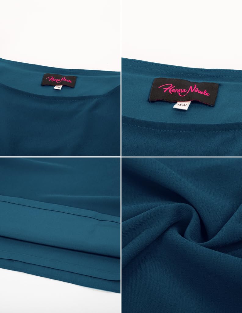 Hanna Nikole Blusa de gasa para mujer, tallas grandes, elegante, de murciélago, camisa de doble capa, suelta, larga