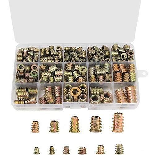 230 Pieces 11 Size M4/M5/M6/M8/M10 Threaded Inserts for Wood,Metric Hardware Nuts Inserts Assortment Tool Kit for Wood Furniture Zinc Alloy Furniture Bolt Fastener Connector Hex Socket Screw Inserts