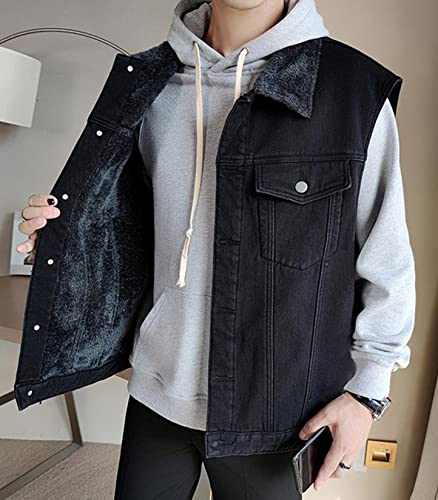 Image of Men`s Winter Sherpa Lined Denim Vest Fleece Sleeveless Jean Jacket Waistcoat