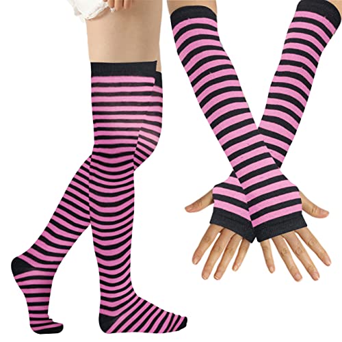 Image of Over Knee Rainbow Thigh High Socks Cosplay Accessories for Women Fashion Wild Long Striped Leg warmers