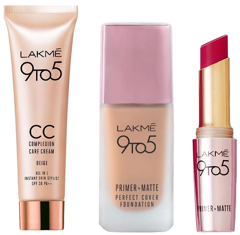 LAKMÉ 9 To 5 Primer + Matte Perfect Cover Liquid Full Coverage Foundation & 9 To 5 Cc Cream For All Skin Types Mini,01 - Beige,9 G & 9To5 Primer + Matte Lip Color Rose Day 3.6 G,Pack Of 1-image-24