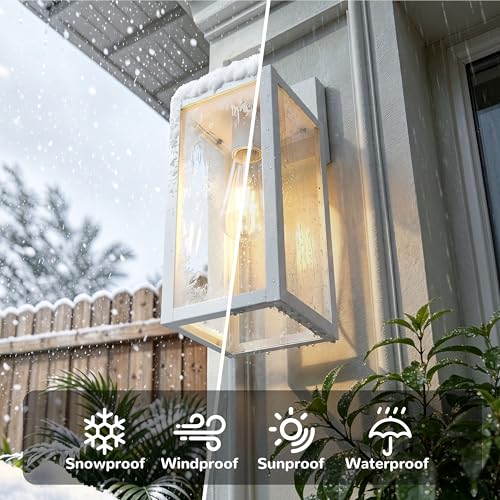 Image of Outdoor Wall Sconce 2 Pack, White Large Exterior Waterproof Wall Light Fixtures, Anti-Rust Porch Lights Outdoor with E26 Socket & Tempered Glass, Modern Outside Lights for House Front Door Patio, 15''
