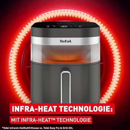 Tefal Easy Fry Infrared Heißluftfritteuse, 7 L Fassungsvermögen, Infra-Heat-Technologie, doppelte Heizelemente, 8 voreingestellte Programme, LED-Sichtfenster, bis zu 8 Portionen, Dunkelgrau, EY832HE0 3