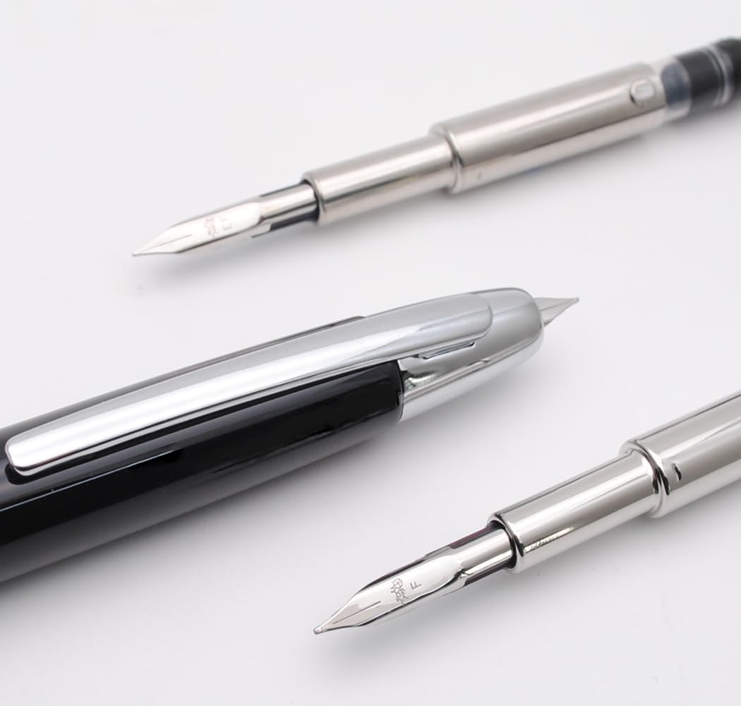 JINHAO 10 Press Fountain Pen Retractable Metal Pen with Ink Converter (Fine Nib, Bright Black) - Image 2