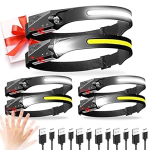 Rechargeable Headlamp 6 PCS, 230°Beam Headlamp for Adults, 6 Mode Camping Headlamp & Spotlight, Motion Sensor, Lightweight Headlights Flashlight for Hardhat, Running