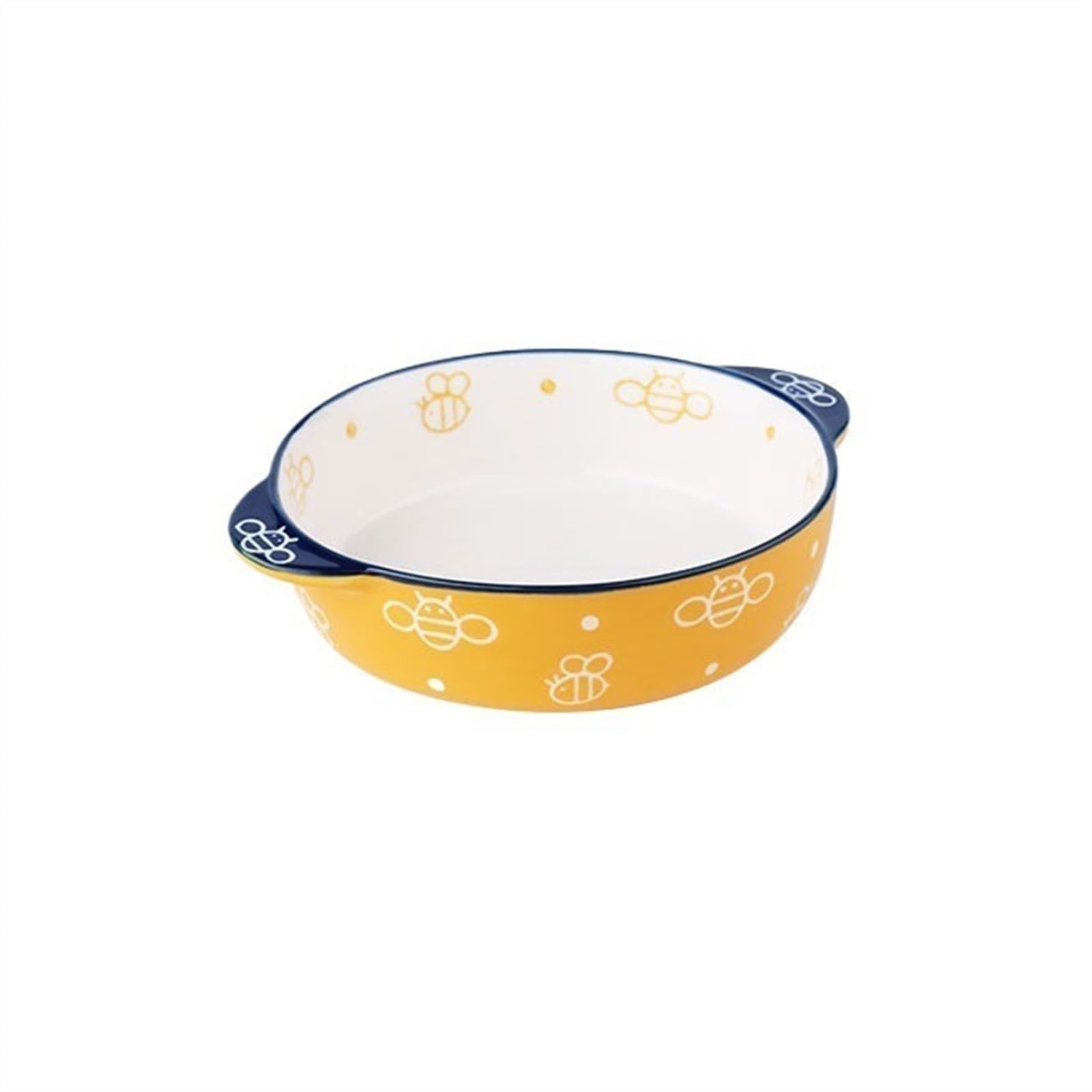 OLSKFUH Kitchen Household Dinner Plate Vegetable Baking Dish Lovely Hand-Painted Double Ear Bowl Ceramic Baked Rice Cooking,400ml