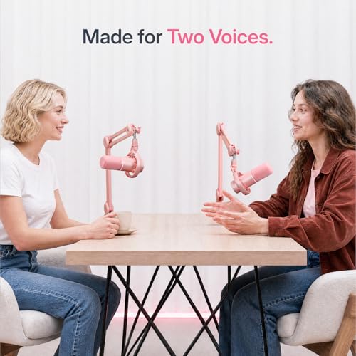 Image of MAONO PD200W Hybrid Wireless Podcast Equipment Bundle for 2, XLR USB Dynamic Microphone Kit with 2 Desktop Stand, Software, Noise Cancellation, for Co-hosted Podcast, Vocal Recording, Pink