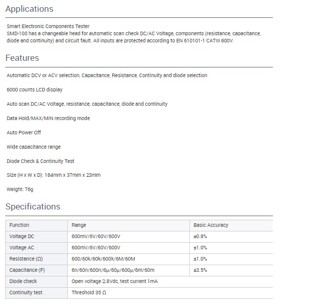 SMD-100 ElectronicComponents Tester Digital multimeter