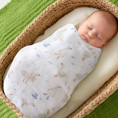 Image of LifeTree Baby Swaddle Blankets, Boys Girls Muslin Swaddling Wrap Receiving Blanket for Newborn, 70% Viscose from Bamboo and 30% Cotton, Large 47 inch x 47 inch, Duck and Checkered