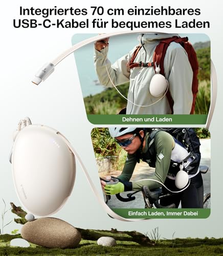 TORRAS FlexLine Pebble Powerbank 10000mAh, 35W Schnellladung, Einziehbares 70 cm USB-C Kabel… – Ansicht 3