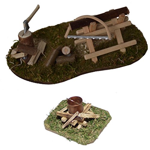 Alfred Kolbe Krippen AM 22 Weihnachtskrippen-Zubehör-Set Lagerfeuer beleuchtet 4,5V und Sägeplatz mit Hackplatz für 10-12 cm Figuren Cover