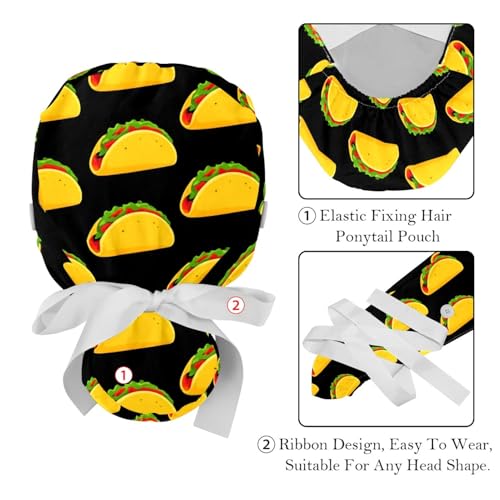 Image of 2 PCS Bouffant Cap with Button Ponytail Pouch Working Cap Sweatband Adjustable Surgical Cap Black and White Cow