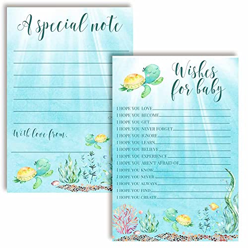Image of Little Hatchling Cute Sea Turtle Sea Life Baby Wishes Cards 20, 4"x6" - Great Keepsake and Fun Activity for Baby Showers - Wishes for Baby Keepsakes Last Generations - Fill-In, Double-Sided Cards
