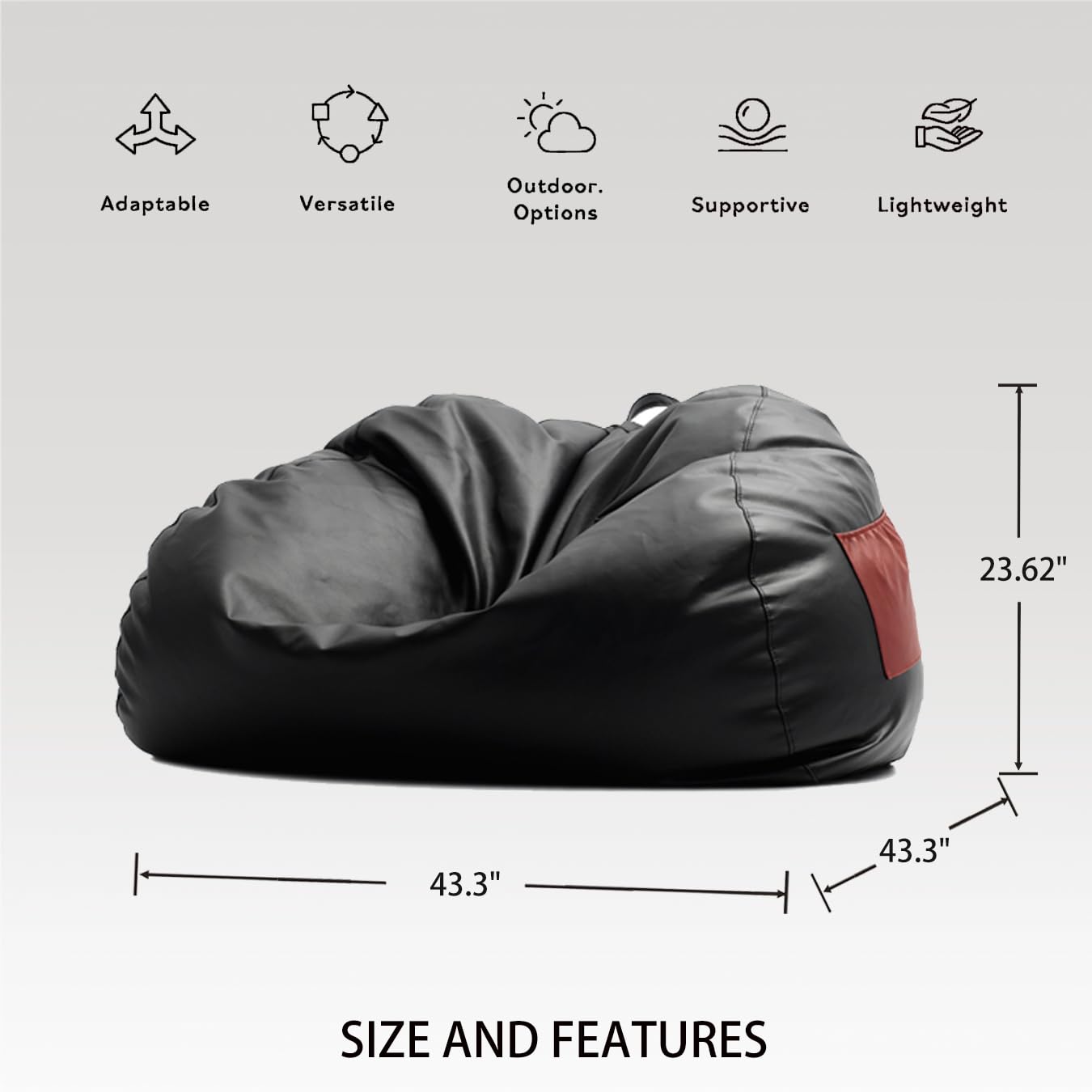 LAZY LIFE PARIS Bean Bag Chair Cover (No Filler) Large Home Furniture Light Luxury Pu Faux Leather Waterproof Bean Bag Cover for Adults Big Lazy Sofa WOWO Chair