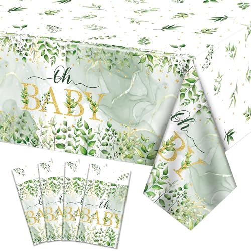 Hegbolke 4 toalhas de mesa retangulares para chá de bebé, 220 x 130 cm, para decoração de mesa de chá de bebé, decoração neutra de género, cor verde sálvia