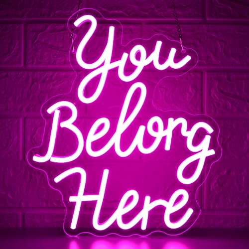 Image of You Belong Here Neon Sign for Wall Decor | Inspirational LED Light for Classroom, Office, Dorm Decor, Gift for Men Size 13.8*11.7in
