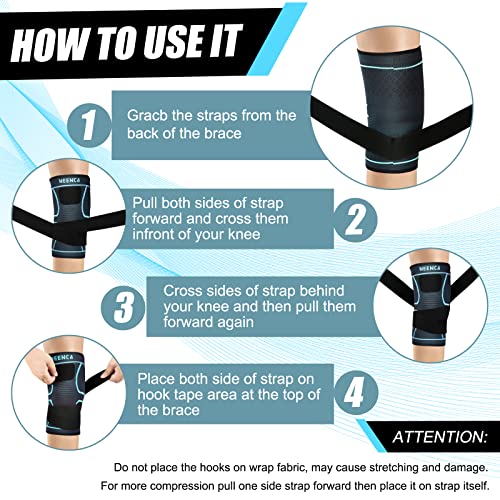 Image of NEENCA 2 Pack Knee Braces with Strap for Best Fit, Professional Knee Compression Sleeves Support for Knee Pain, Running, Work Out, Gym, Arthritis, ACL, Joint Pain Relief, Injury Recovery, Sports- Pair