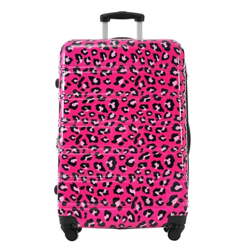 3-Piece Expandable Hardside Luggage Set with 360° Spinner Wheels and TSA Lock, Lightweight Suitcases for Travel (20" 24" 28") (Hot Pink Leopard + PC)3