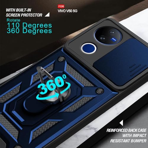 Image of Luxe Back Cover for Vivo T4R 5G / iQOO Z10R 5G / Vivo V50 5G / Vivo V50e 5G | D10 Tough Armor Case | Sliding Camera Shield | 360 Protection | Kickstand Ring Holder | Military-Grade Shockproof