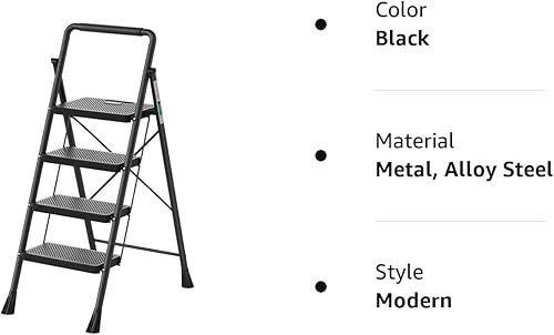 Miniatura 8 de RIKADE - Escalera de mano de acero con pedal antideslizante ancho, ligera, portátil y plegable, con asa, multiusos para el hogar y la oficina (4