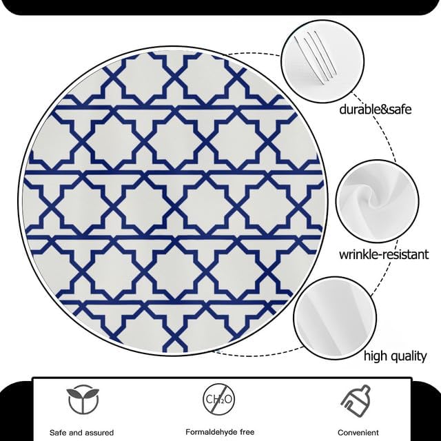 Miniatura 3 de Mantel redondo a cuadros de búfalo azul y blanco, lavable, resistente a las arrugas, para el hogar, cocina, comedor, picnic, campamento, fiesta,