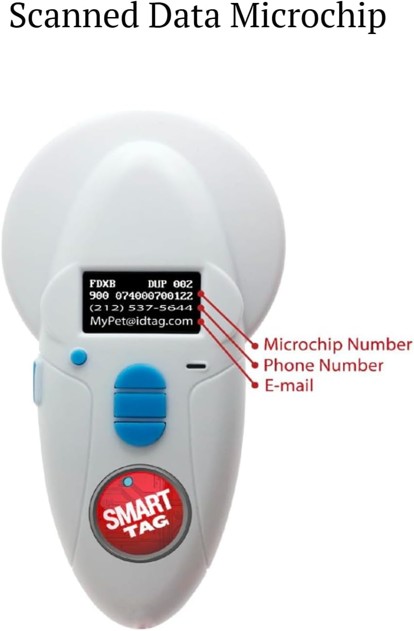 Multi-Frequency Microchip RFID Data Scanner/Temperature Reading by RealTrace for All ISO 134.2KHz & 125KHz, Read/Display/Program Up to 54 Characters (Phone #s,email & More), USB Rechargeable