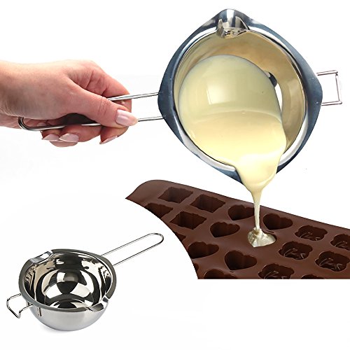 18/8 Stainless Steel Universal Melting Pot, Double Boiler Insert, Double Spouts, Heat-Resistant Handle, Flat Bottom, Melted Butter Chocolate Cheese Caramel Homemade Mask =580Ml (Silver) #TOP5