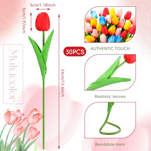 Lyrow 30個 チューリップ 人工ブーケ 花 フェイク チューリップ ホーム キッチン ウェディング デコレーション用 イースター装飾 母の日 誕生日 (クラシックカラー) [2]