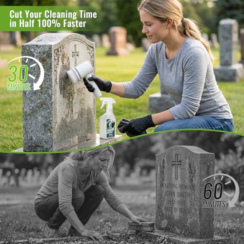 Image of FUHSY 12-in-1 Electric Headstone Cleaning Kit, Multipurpose Gravestone Cleaner Set for Granite Stone Tombstones Includes Electric Brush,Crevice Brushes,Scraper,Sponge,Gloves, Cleaning Solution