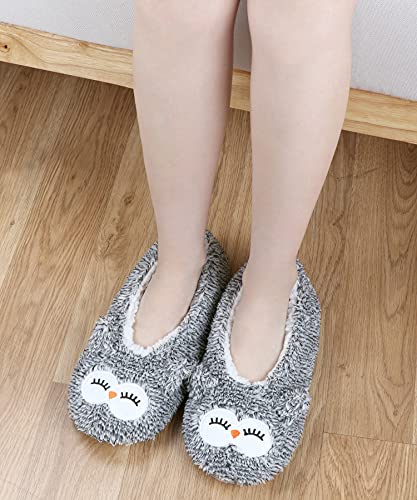 Image of DICUIRD Womens Animal Soft Sole Slipper Socks with Grippers-Fuzzy House Cute Slippers