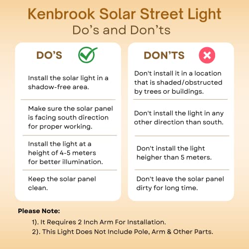 Image of Kenbrook Solar Street Light All in One - IP65 Waterproof, Automatic On Off Motion Sensor Solar Light for Outdoor Use (15 Watt)