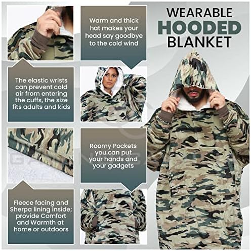 Camouflage Hoodie Adult, Fluffy Oversized Hoodies Jumper Men Women Blanket, Fleece Oody Blanket Warm Sweatshirt