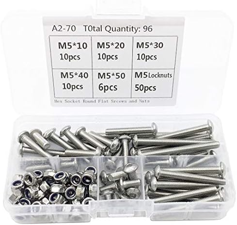 M5 Nuts and Bolts Set 96PCS Stainless Steel Hex Button Head Screw Nuts and Bolts Assortment (M5kit)