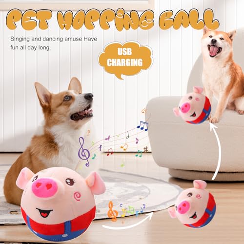 Image of Active Moving Pet Plush Toy, Smart Interactive Dog Toy Pet Bouncing Balls, USB Rechargeable Washable Cartoon Plush Squeaky Pig Dog Toy for Dog /Puppy and Cats, with 120 Music (Red Pig)
