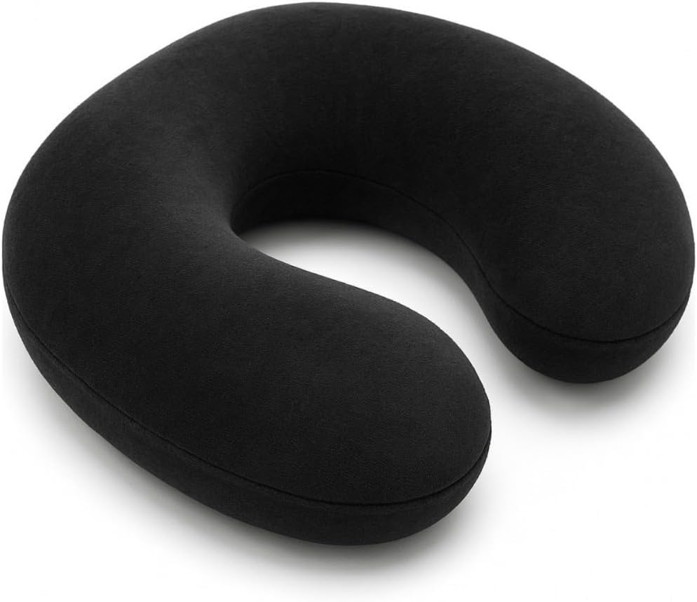 4AS Memory Foam Travel Pillow – Lightweight & Compact Neck Pillow for Ergonomic Head and Neck Support – Ideal for Airplane, Car, or Bus Travel – Black (30x30x9cm)