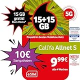 Vodafone Prepaid CallYa S eSIM | 15 GB + 15 GB on top gratis für Immer* | 10 EUR Startguthaben | ohne Vertrag | 5G-Netz | Telefon- SMS-Flat | EU-Roaming