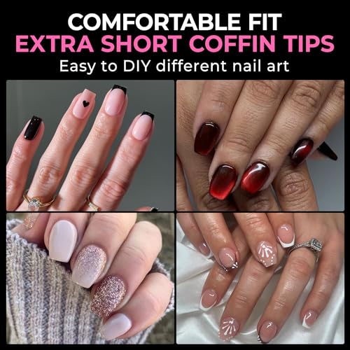 Image of UNA GELLA Extra Short Coffin Nail Tips: XS 216pcs Pre-shape Press on Nails Extra Short Coffin Gel Tips Full Cover Acrylic Fake False Nails Extension 12 Sizes Gelly Tips