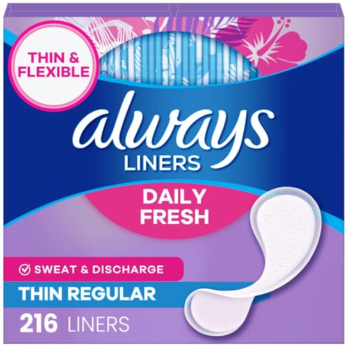 Always Daily Fresh Thin Liners, Regular Absorbency, Unscented Panty Liners, 216 Count