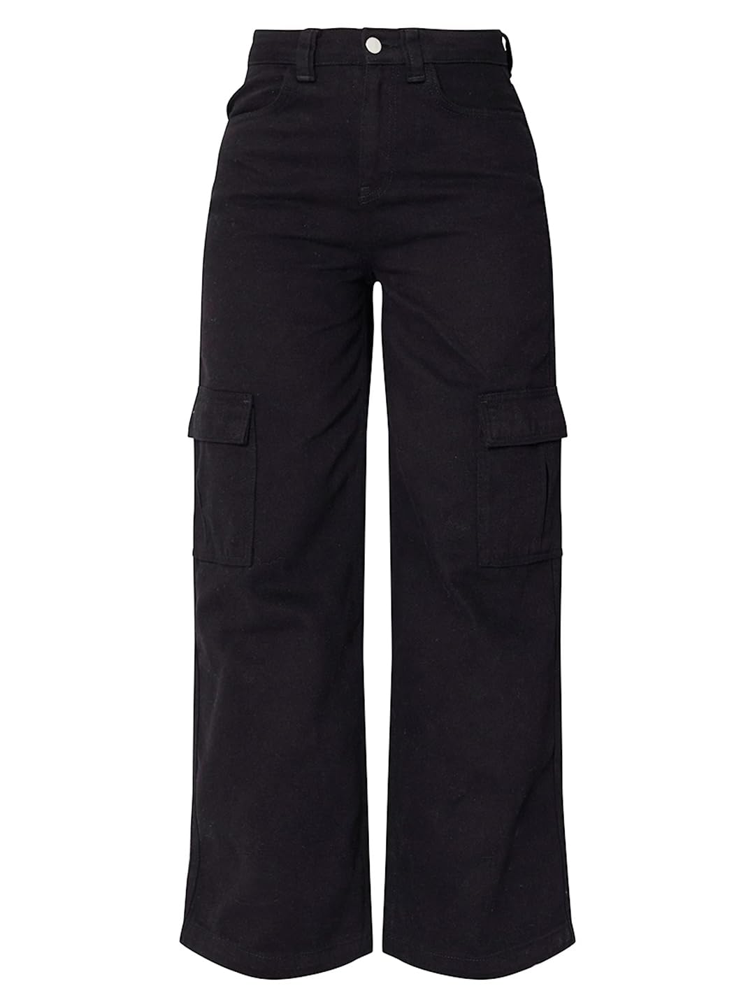 Women High Rise Flared Jeans | Relaxed Fit Denim Pants | Solid Black Wide Leg Trousers | Cargo Pocket Style Casual Bottom Wear-picture-45