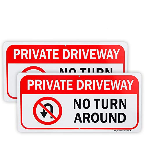 2 Pack Private Driveway No Turn Around Sign 14x 7 .04 Aluminum Reflective Sign Rust Free Aluminum-UV Protected and Weatherproof