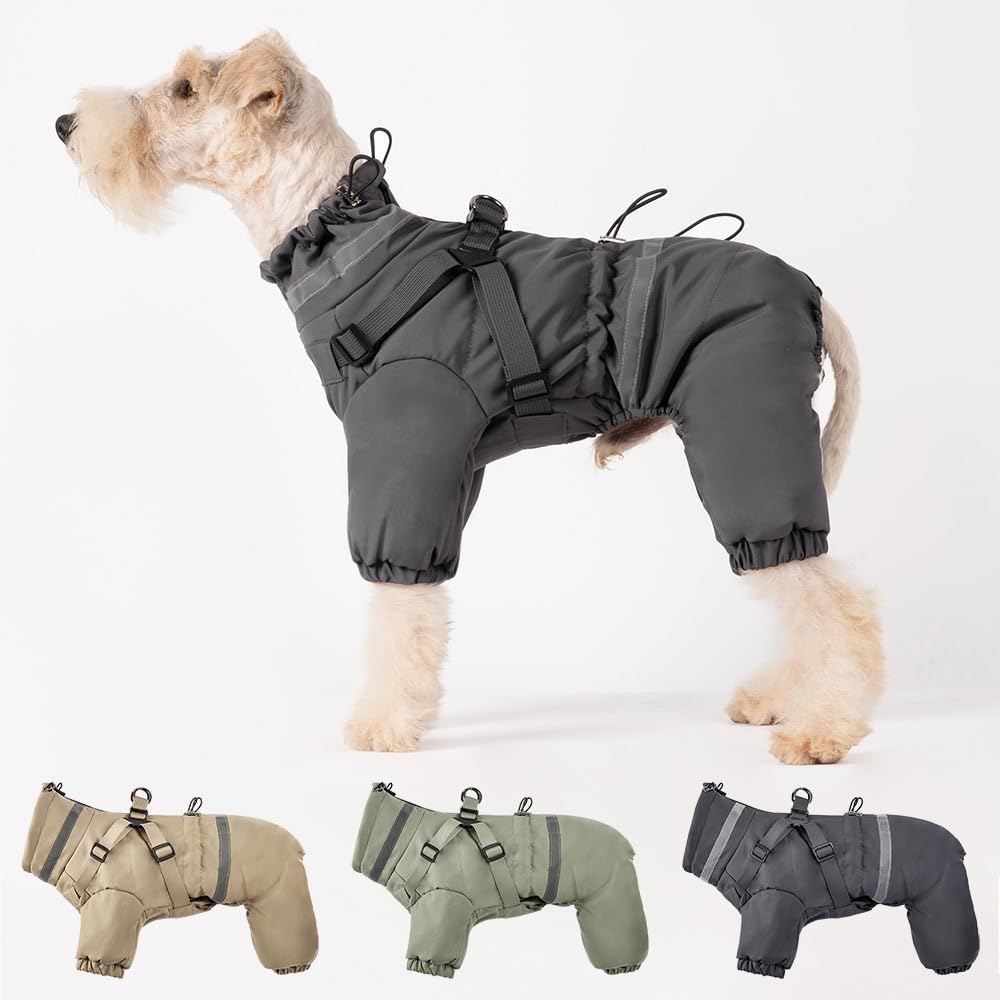 Cappotto invernale per cani, per esterni, regolabile, a 4 gambe, con imbracatura, riflettente, impermeabile, per cani di piccola taglia e cani di taglia media, grigio, M