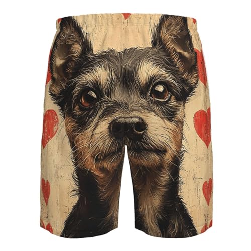 Men Swim Trunks Beach Shorts Swimwear Summer Bathing Suits - Dog Hearts Vintage4