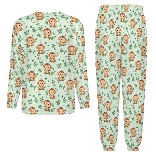 Cute Cartoon Monkey Men’s Pajama Set Long Sleeve Top And Pants Loungewear Sleepwear Pjs Nightwear4