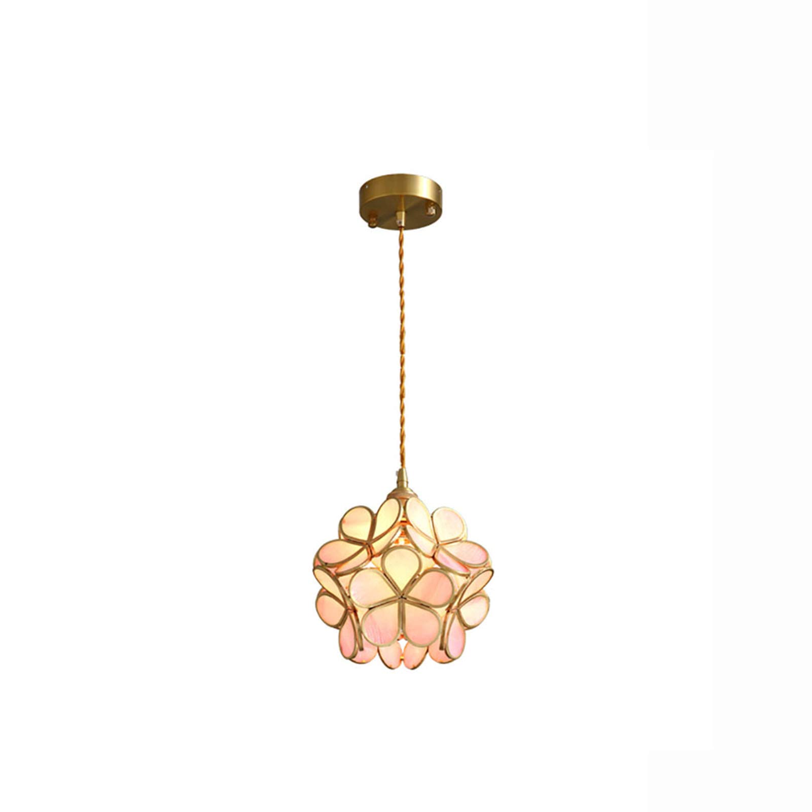 Ironheel E26 Modern Brass Pendant Light,Creative Glass Petal Hanging Light,Decoration Ceiling Light for Bedroom Restaurant Cafe-Pink 20x24cm(8x9inch)
