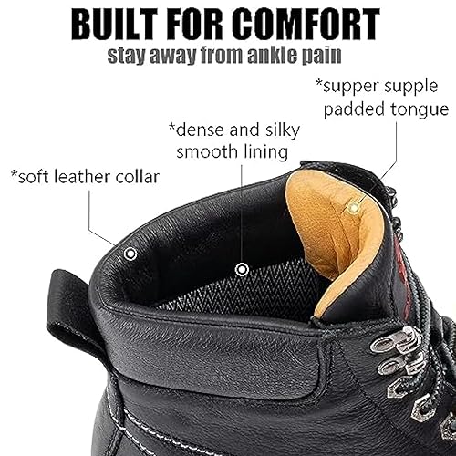 SUREWAY Mens Heavy Duty Soft/Composite/Steel Toe Work Boots for Men-Comfortable,Goodyear Welt,Full Grain Leather,6 in Wedge Moc Toe Construction Boots/Shoes,Soft Toe White Sole,Size 113