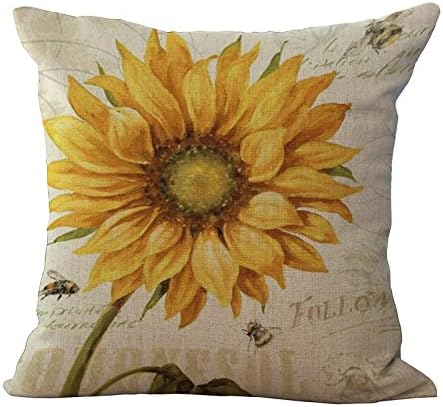 Home Decorative Retro Sunflower Flower Linen Cotton Throw Cushion Cover Pillow Case For Office Chair 18x18 Inch - Pattern 4