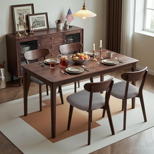 Image of 100% Solid Wood Dining Chairs,Mid Century Modern Dining Chairs with Rounded Backrest,Kitchen,Dining Room Chairs Set of 1 /2 /4 (4, Walnut Color Grey Upholstery)